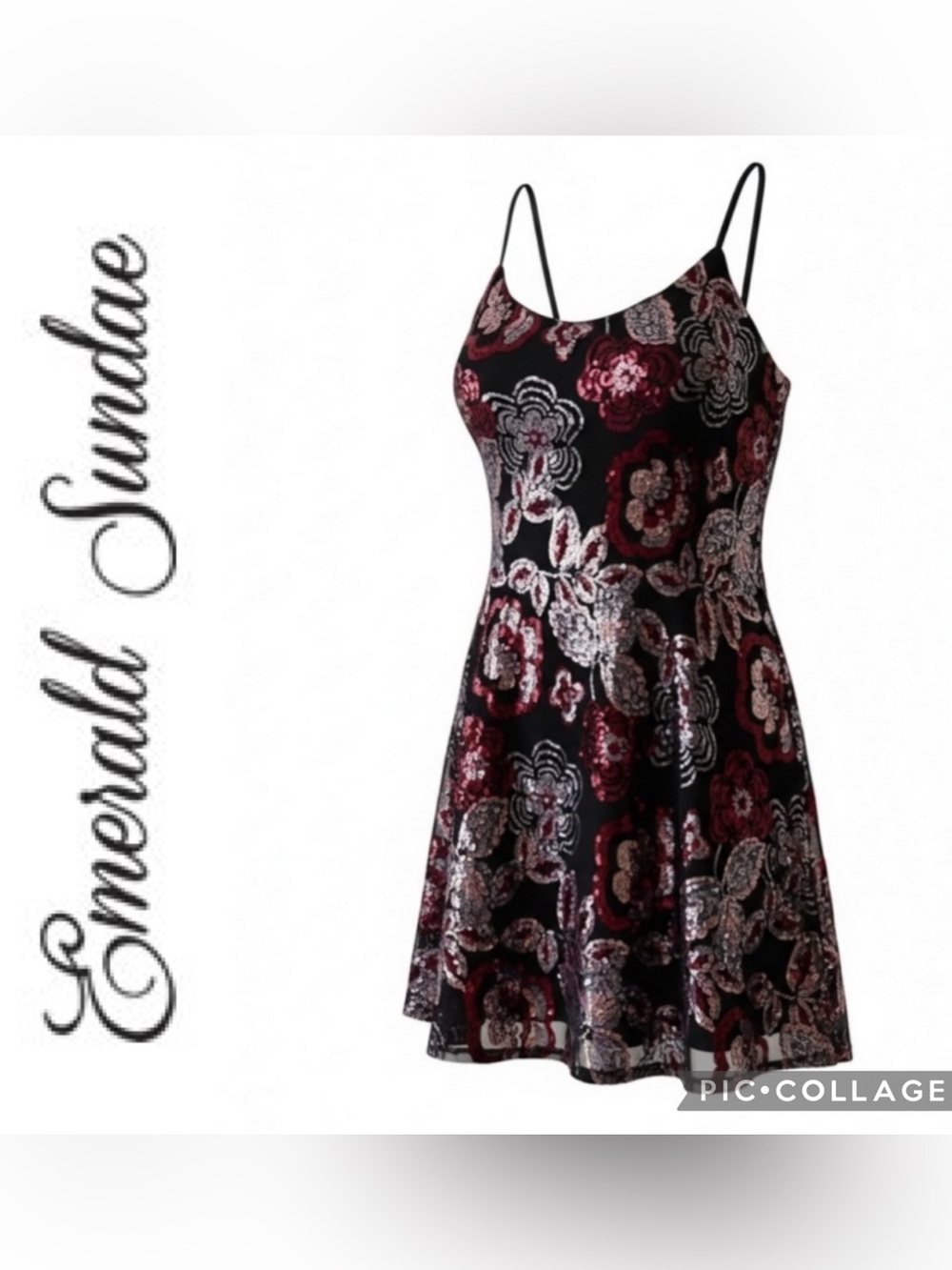 Emerald Sundae Floral Sequin Mini Dress - Black & Burgundy